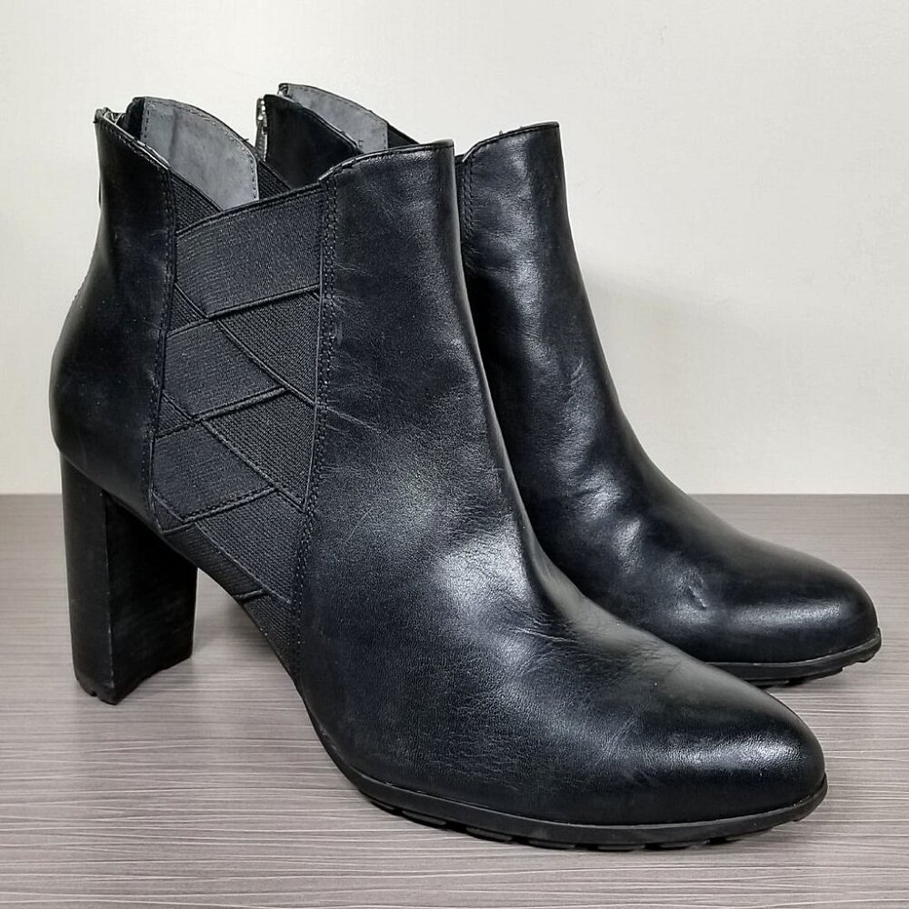 Adrienne Vittadini Trinie Black Leather Boot, Womens Size 10 M